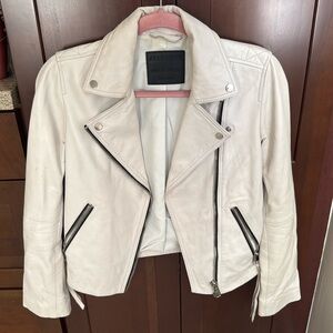 Allsaints White Leather Dalby Biker Jacket